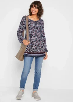 bonprix Shirts & Tops|Nachhaltigere Materialien|Shirt-Tunika aus Baumwoll-Viskose-Mix dunkelblau floral