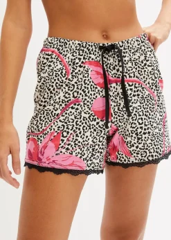 bonprix Wäsche·Nachtwäsche|Nachtwäsche|Shorts (2er Pack) mit zarter Spitze schwarz+hibiskuspink gemustert
