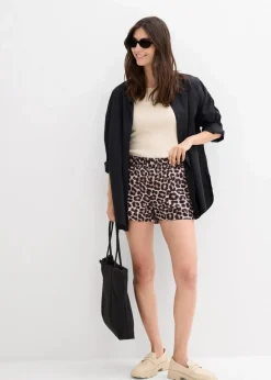 bonprix Bekleidung·Outdoorbekleidung|Bekleidung·Kleider|Shorts mit elastischem Bund beige leo bedruckt