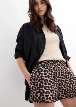 bonprix Bekleidung·Outdoorbekleidung|Bekleidung·Kleider|Shorts mit elastischem Bund beige leo bedruckt