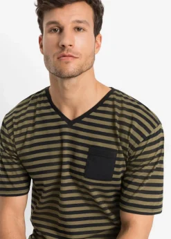 bonprix Pyjamas|Große Größen|Shorty schwarz+dunkeloliv gestreift