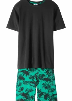 bonprix Jungen·Nachtwäsche|Shorty aus reiner Baumwolle (2-tlg. Set) schwarz/paprikagrün bedruckt
