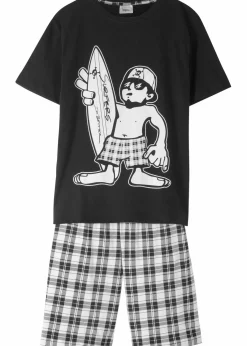 bonprix Jungen·Nachtwäsche|Shorty aus reiner Baumwolle (2-tlg. Set) schwarz/weiß