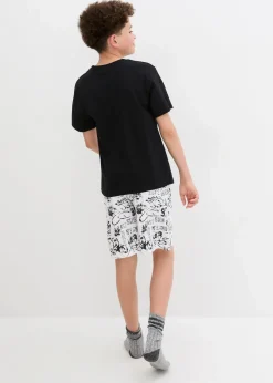 bonprix Jungen·Nachtwäsche|Shorty aus reiner Baumwolle (2-tlg. Set) weiß/schwarz bedruckt