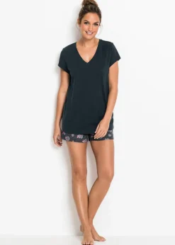 bonprix Wäsche·Nachtwäsche|Nachtwäsche|Shorty aus reiner Baumwolle nachtblau