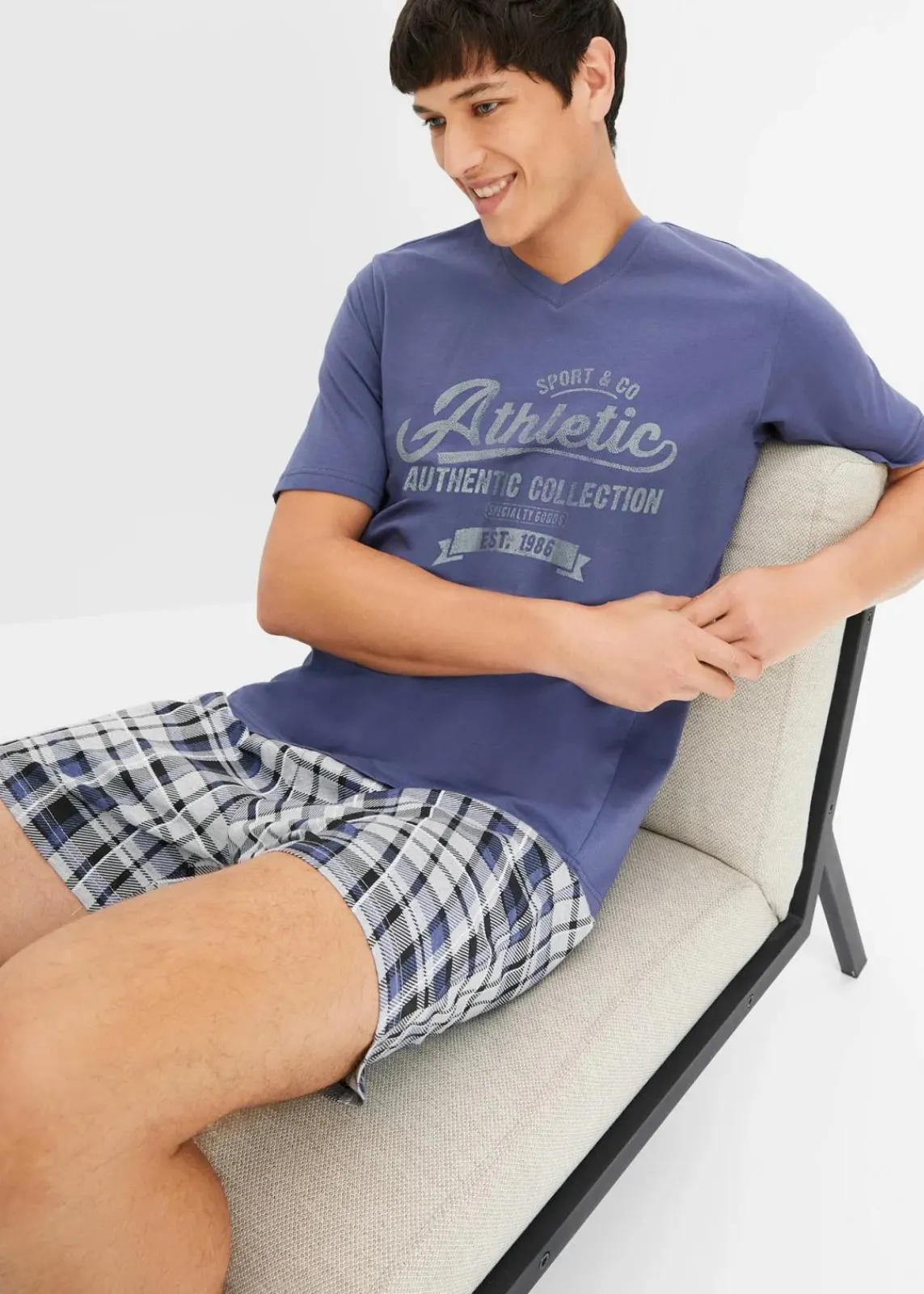 bonprix Pyjamas|Große Größen|Shorty mit Baumwolle indigo kariert