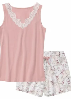 bonprix Wäsche·Nachtwäsche|Nachtwäsche|Shorty mit feiner Spitze rosenholz bedruckt