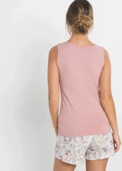 bonprix Wäsche·Nachtwäsche|Nachtwäsche|Shorty mit feiner Spitze rosenholz bedruckt