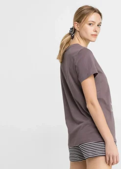 bonprix Wäsche·Nachtwäsche|Nachhaltigere Materialien|Shorty mit Haargummi rauchbeere gestreift