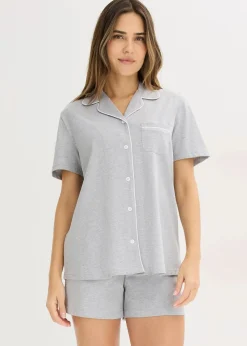 bonprix Wäsche·Basics|Wäsche·Nachtwäsche|Shorty mit Knopfleiste hellgrau meliert