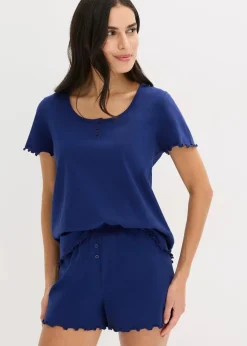 bonprix Wäsche·Nachtwäsche|Nachhaltigere Materialien|Shorty mit Knopfleiste marineblau