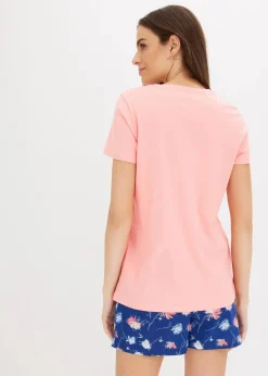 bonprix Wäsche·Nachtwäsche|Nachhaltigere Materialien|Shorty mit längerer Shorts softrosa/tiefseeblau geblümt