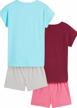 bonprix Mehrfachpacks|Mädchen·Nachtwäsche|Shorty mit weicher Baumwolle (2er Pack) aqua/beere/hellgrau meliert/rosa bedruckt