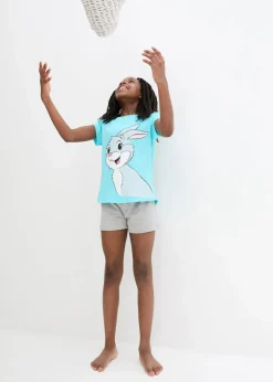 bonprix Mehrfachpacks|Mädchen·Nachtwäsche|Shorty mit weicher Baumwolle (2er Pack) aqua/beere/hellgrau meliert/rosa bedruckt