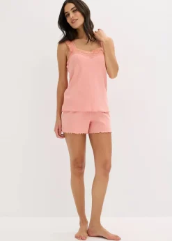 bonprix Wäsche·Nachtwäsche|Nachtwäsche|Shorty mit zartem Spitzenbesatz antikrosa