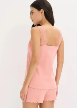 bonprix Wäsche·Nachtwäsche|Nachtwäsche|Shorty mit zartem Spitzenbesatz antikrosa