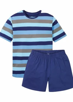 bonprix Pyjamas|Wäsche|Shorty (2-tlg. Set) mitternachtsblau/kristallblau/alpenblau/rauchgrau gestreift
