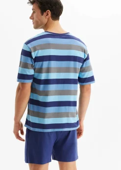 bonprix Pyjamas|Wäsche|Shorty (2-tlg. Set) mitternachtsblau/kristallblau/alpenblau/rauchgrau gestreift