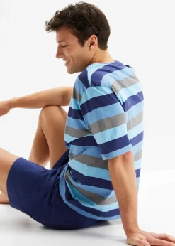 bonprix Pyjamas|Wäsche|Shorty (2-tlg. Set) mitternachtsblau/kristallblau/alpenblau/rauchgrau gestreift