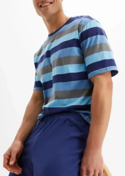 bonprix Pyjamas|Wäsche|Shorty (2-tlg. Set) mitternachtsblau/kristallblau/alpenblau/rauchgrau gestreift