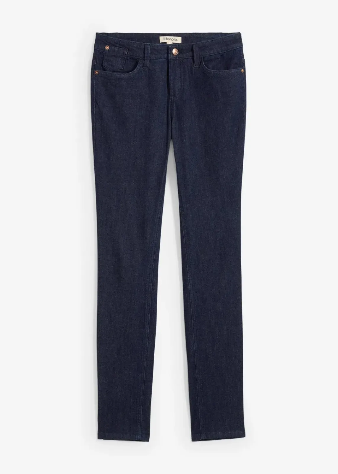 bonprix Jeans|Kurzgrößen|Skinny Jeans Mid Waist, Bio Baumwolle tiefblau denim ungewaschen