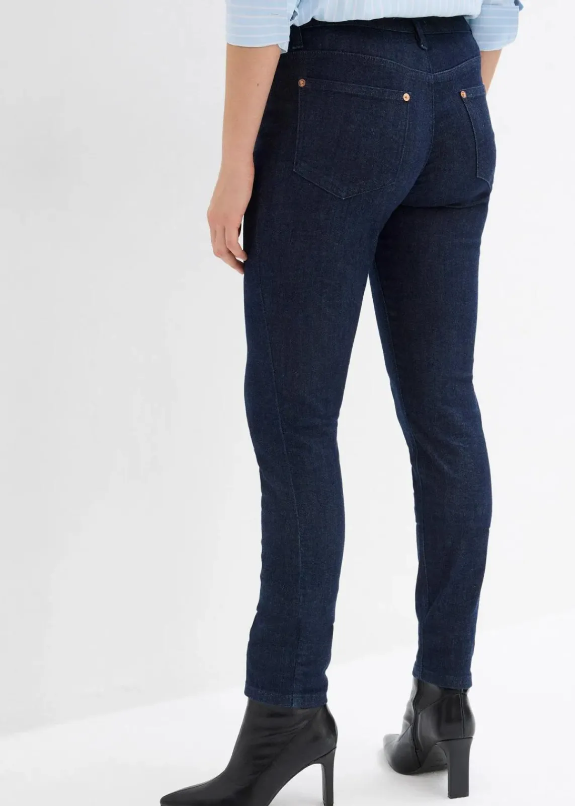 bonprix Jeans|Kurzgrößen|Skinny Jeans Mid Waist, Bio Baumwolle tiefblau denim ungewaschen
