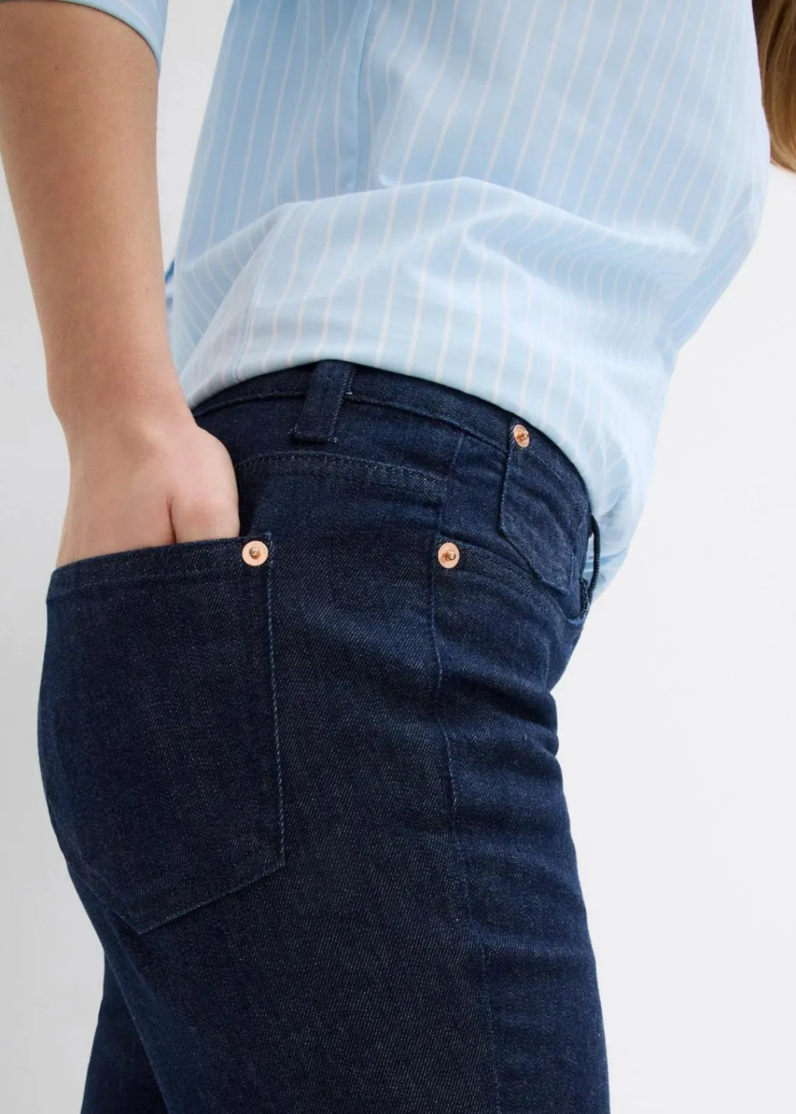 bonprix Jeans|Kurzgrößen|Skinny Jeans Mid Waist, Bio Baumwolle tiefblau denim ungewaschen