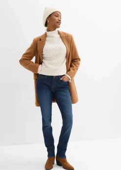 bonprix Jeans|Kurzgrößen|Skinny Jeans Mid Waist, Stretch dunkelblau used