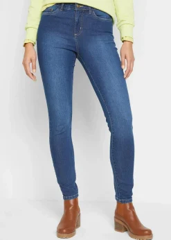 bonprix Jeans|Bekleidung·Shirts & Tops|Skinny Jeans Mid Waist, Stretch blau denim used