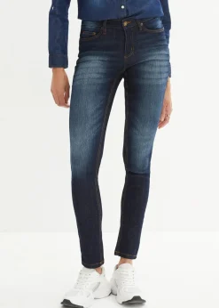 bonprix Jeans|Kurzgrößen|Skinny Jeans Mid Waist, Stretch dunkelblau used