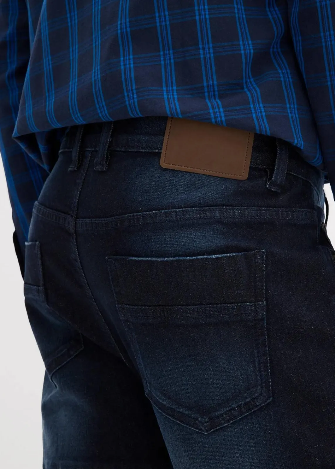 bonprix Jeans|Große Größen|Slim Fit Cargo-Stretch-Jeans, Straight dunkelblau denim used