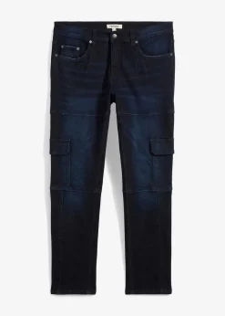 bonprix Große Größen|Jeans|Slim Fit Cargo-Stretch-Jeans, Straight dunkelblau denim