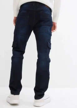 bonprix Große Größen|Jeans|Slim Fit Cargo-Stretch-Jeans, Straight dunkelblau denim