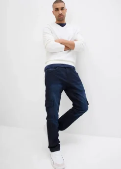 bonprix Große Größen|Jeans|Slim Fit Cargo-Stretch-Jeans, Straight dunkelblau denim