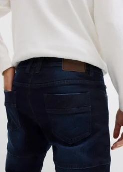 bonprix Große Größen|Jeans|Slim Fit Cargo-Stretch-Jeans, Straight dunkelblau denim