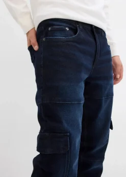 bonprix Große Größen|Jeans|Slim Fit Cargo-Stretch-Jeans, Straight dunkelblau denim