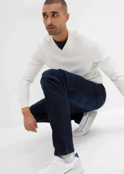 bonprix Große Größen|Jeans|Slim Fit Cargo-Stretch-Jeans, Straight dunkelblau denim
