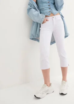 bonprix Jeans|Bekleidung·Shirts & Tops|Slim Fit Jeans Mid Waist, cropped weiß twill