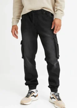 bonprix Jeans|Große Größen|Slim Fit Jeans-Jogger mit Komfortbund, Straight schwarz denim