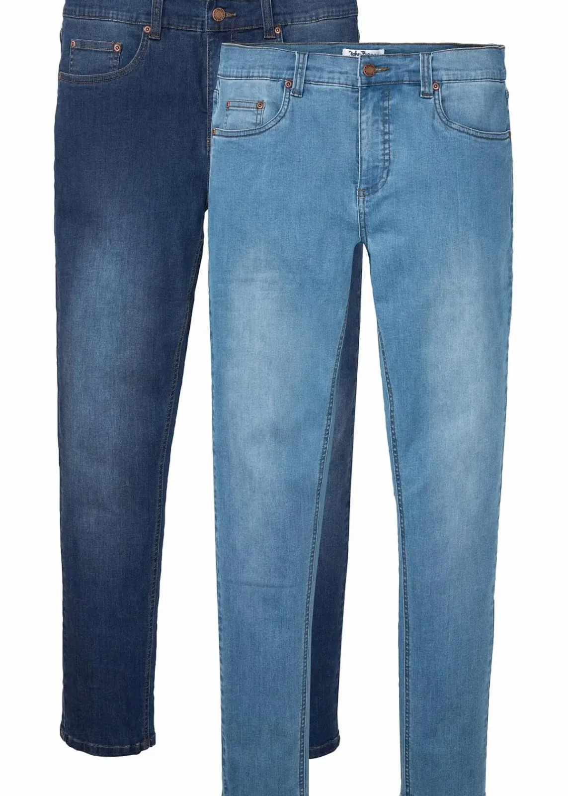 bonprix Große Größen|Jeans|Slim Fit Power-Stretch-Jeans, Tapered (2er Pack) hellblau denim + dunkelblau denim