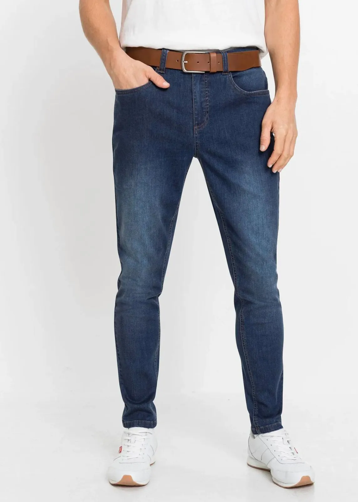 bonprix Große Größen|Jeans|Slim Fit Power-Stretch-Jeans, Tapered (2er Pack) hellblau denim + dunkelblau denim
