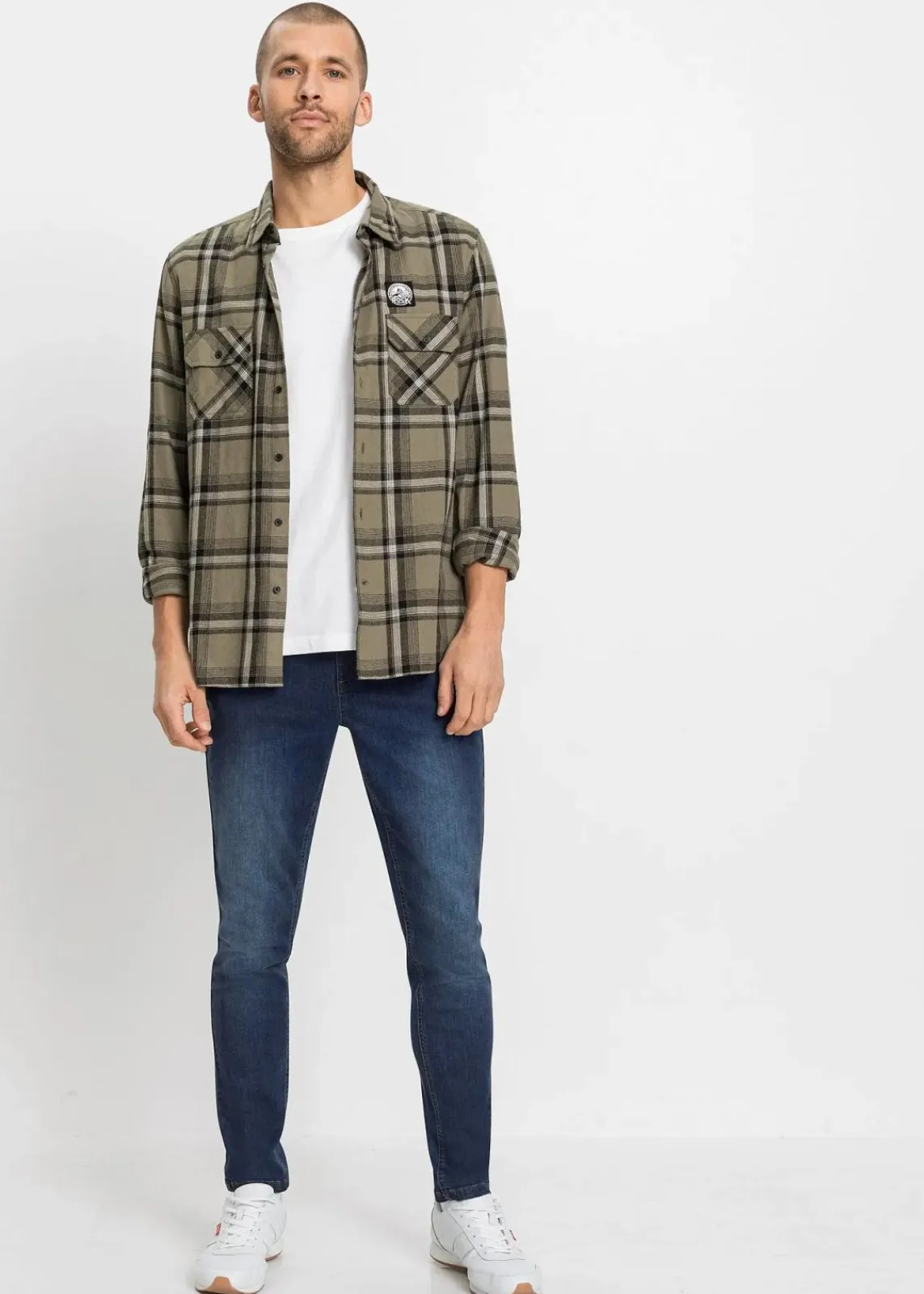 bonprix Große Größen|Jeans|Slim Fit Power-Stretch-Jeans, Tapered (2er Pack) hellblau denim + dunkelblau denim