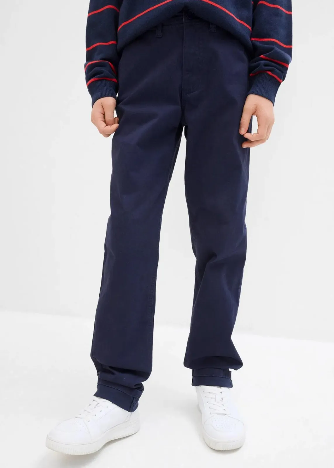 bonprix Jungen 9-16 Jahre·Hosen|Slim Fit Stretch-Chinohose mit verstellbarem Bund, Straight dunkelblau