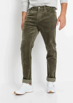 bonprix Hosen|Große Größen|Slim Fit Stretch-Cordhose mit Komfortschnitt dunkeloliv