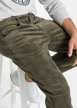 bonprix Hosen|Große Größen|Slim Fit Stretch-Cordhose mit Komfortschnitt dunkeloliv