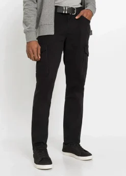 bonprix Hosen|Slim Fit Stretch-Hose mit Cargotaschen, Straight schwarz