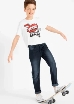 bonprix Jungen 9-16 Jahre·Bademode|Jungen 9-16 Jahre·Jeans|Slim Fit Stretch-Jeans mit verstellbarem Bund, Straight dunkelblau denim