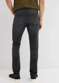 bonprix Jeans|Große Größen|Slim Fit Stretch-Jeans, Straight schwarz denim used