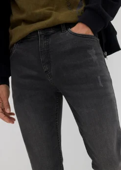 bonprix Jeans|Große Größen|Slim Fit Stretch-Jeans, Straight schwarz denim used
