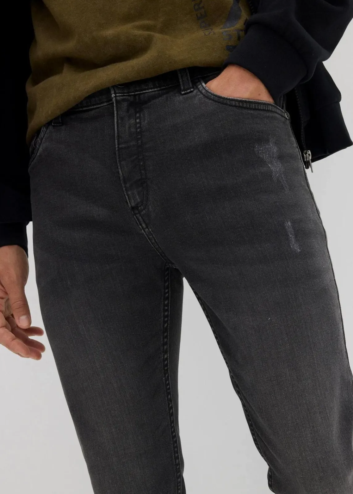 bonprix Jeans|Große Größen|Slim Fit Stretch-Jeans, Straight schwarz denim used